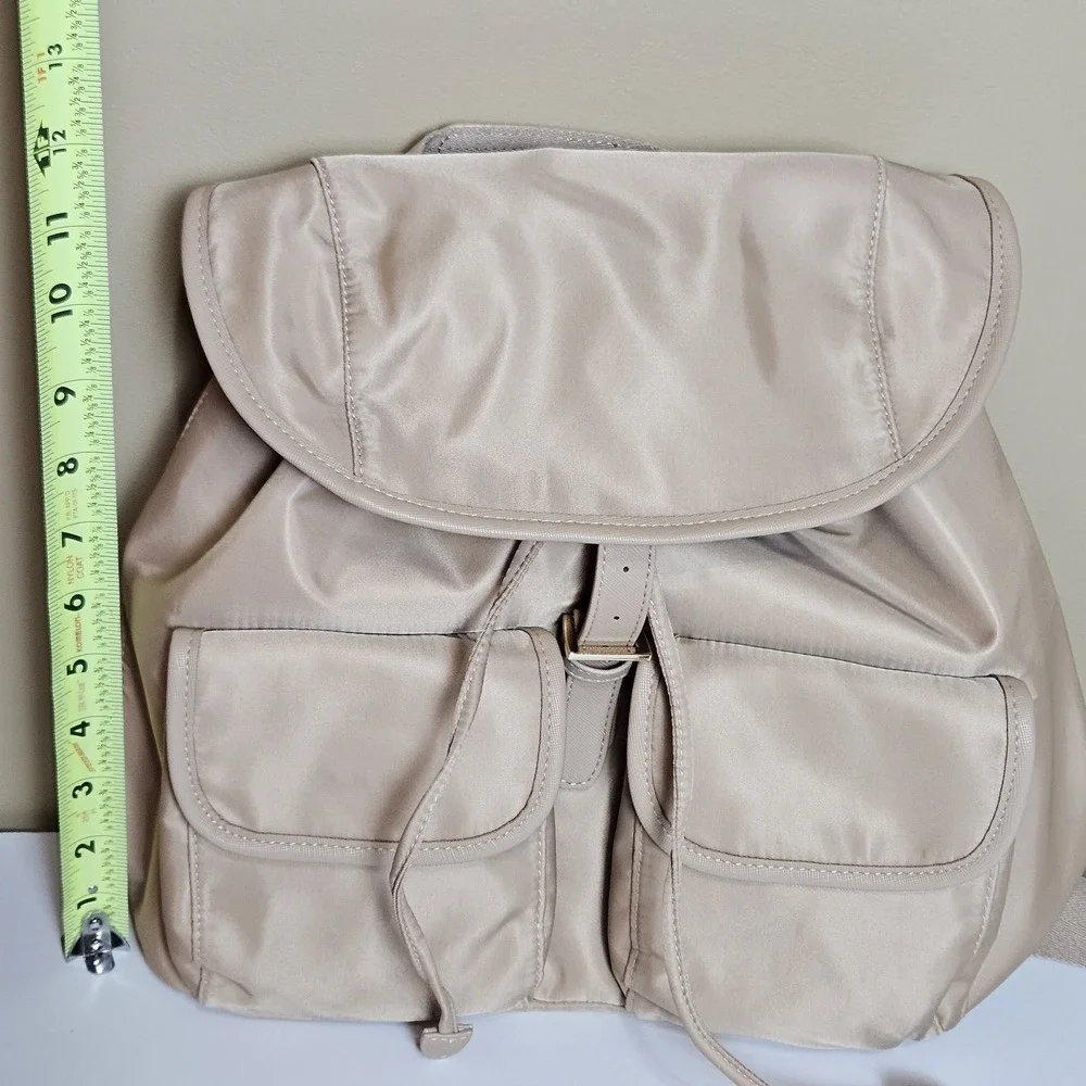 Year Of Ours Mini Backpack‎ Beige Nylon Flap Pocket Adjustable NWT